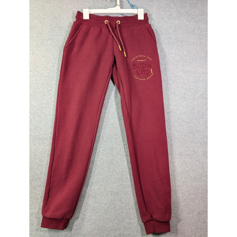 Superdry Women's Burgundy Fleece Jogger Sweatpants Logo Lounge Athletic US 6